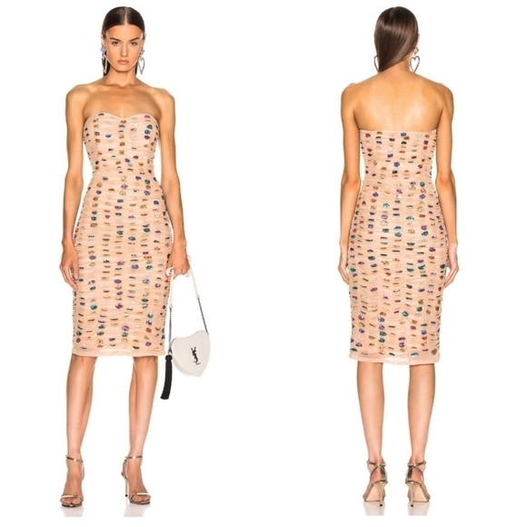 New Retrofête Rachel Strapless Nude Rainbow Crystal Embellished Bodycon Dress - Picture 1 of 10